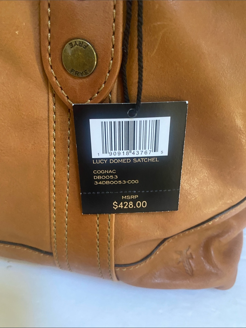 NWT $438 Frye Cognac All Leather Lucy Domed Satchel/Crossbody handbag - Picture 2 of 11